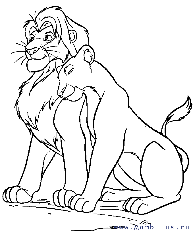 Розмальовки Лев король лев та левиця, пара левів, для дітей
