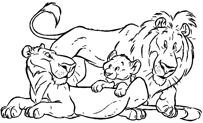 Розмальовки Лев левиця, левеня, лев, сім'я, розфарбування для дітей