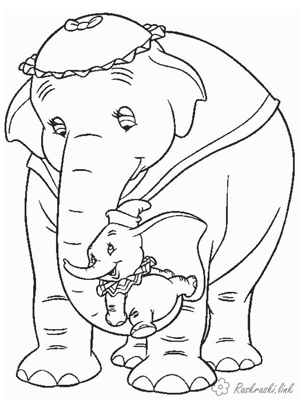 Розмальовки Уолт Дісней дамбо, дитина, слон, слоненя, розмальовки