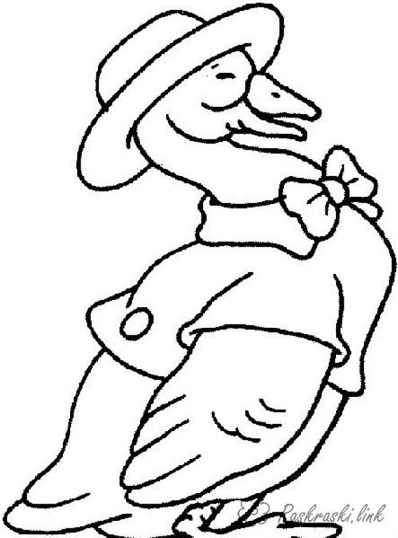 Розмальовки Гуси розмальовки гусак в капелюсі, для дітей, домашні птахи