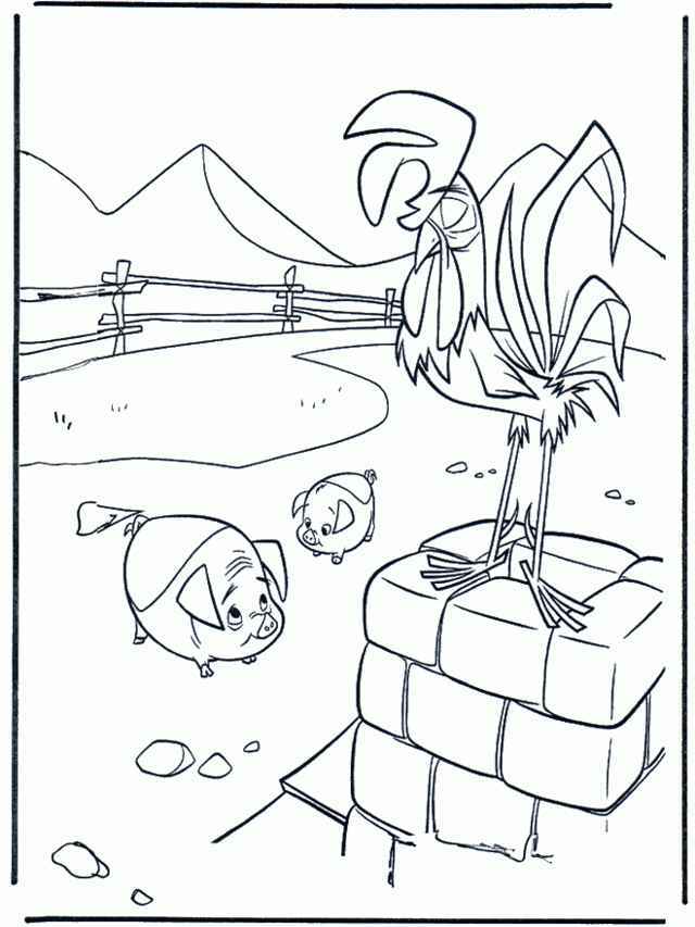 Coloring Hen and Rooster coloring pages, rooster, pigs, chimney