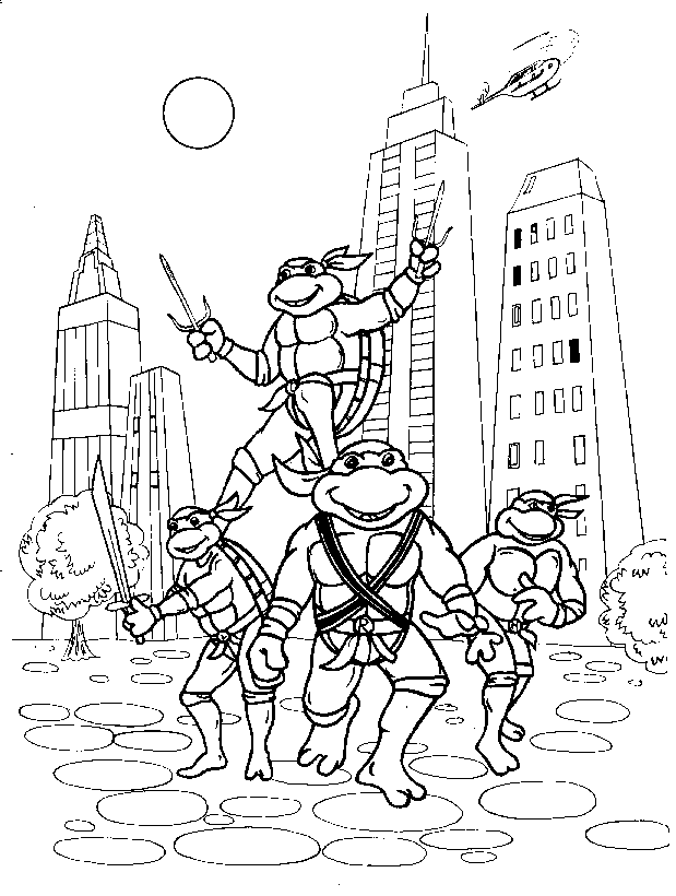 Розмальовки Черепашки ніндзя місто, черепашки ніндзя, розмальовки, розмальовки хлопчикам, teenage mutant ninja turtles