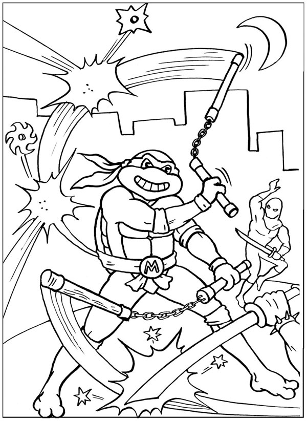 Розмальовки Черепашки ніндзя черепашки ніндзя, розмальовки, розмальовки хлопчикам, teenage mutant ninja turtles, нунчаки