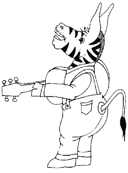 Розмальовки Зебра зебра-музикант, гітара, природа