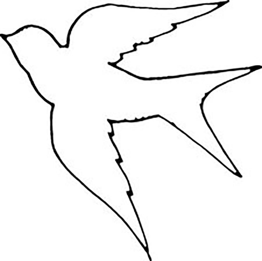 Розмальовки Контури птахів ластівка контур, птиця шаблон для вирізання з паперу
