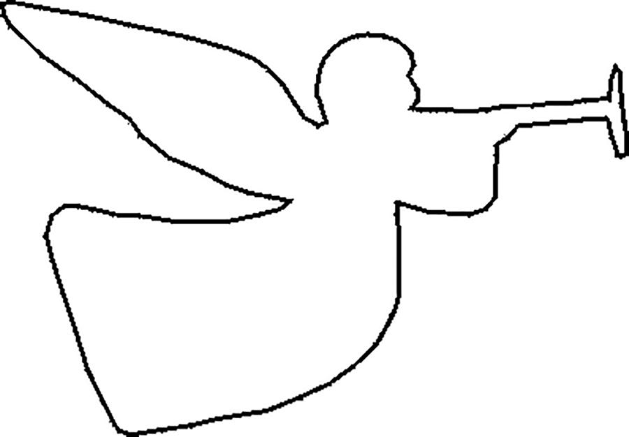 Розмальовки Ангел ангел з горном контур, шаблон для вирізання з паперу