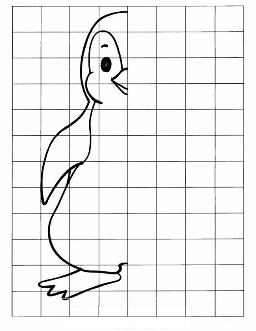 Розмальовки пінгвін домалюй пінгвіна по клітинках