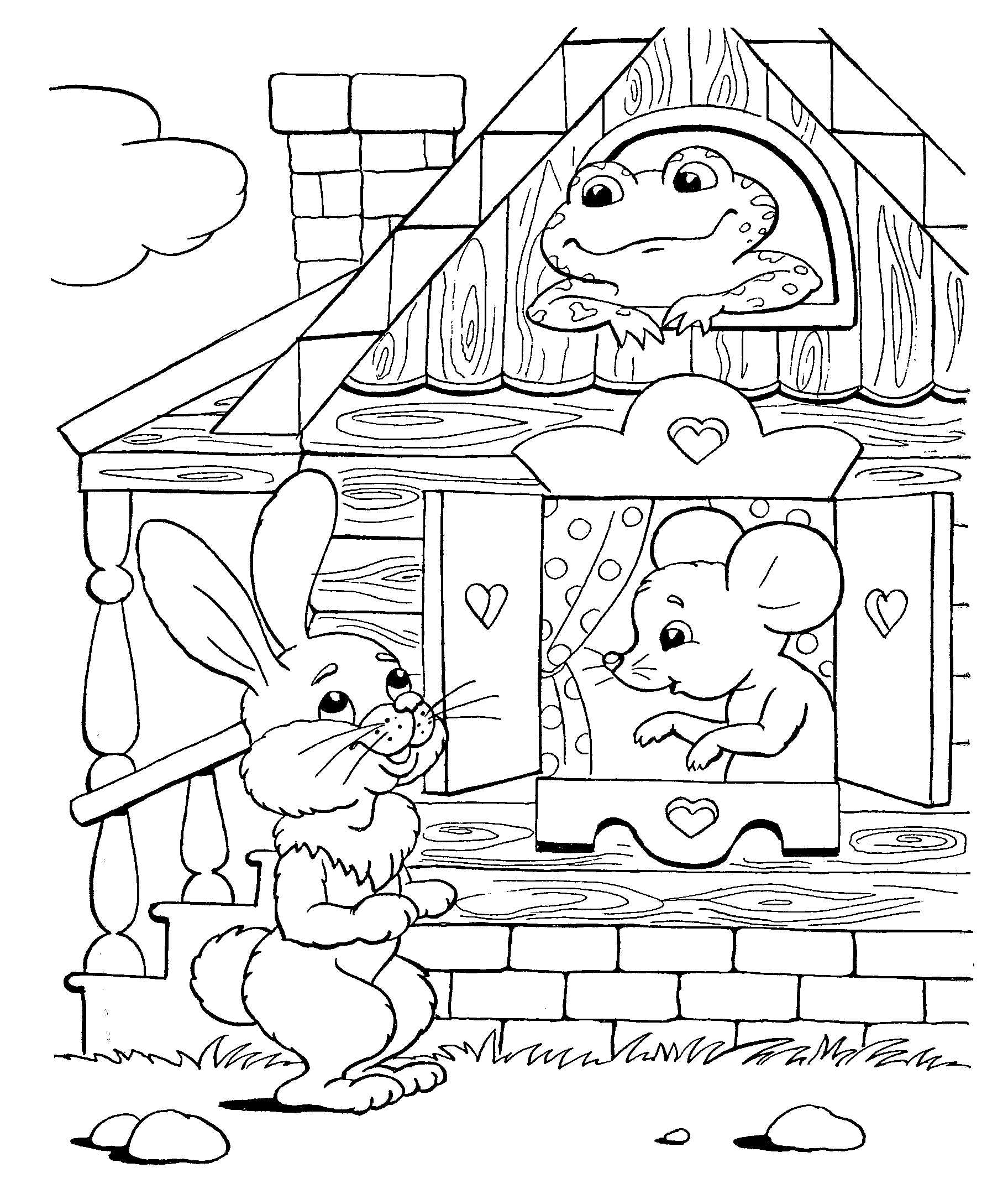 Розмальовки розмальовки для дітей за казками Казка про теремок мишка жаба зайченя будиночок