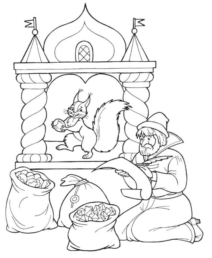 Розмальовки розмальовки для дітей за казками Казка про царя Салтана білка гризе золоті горішки  