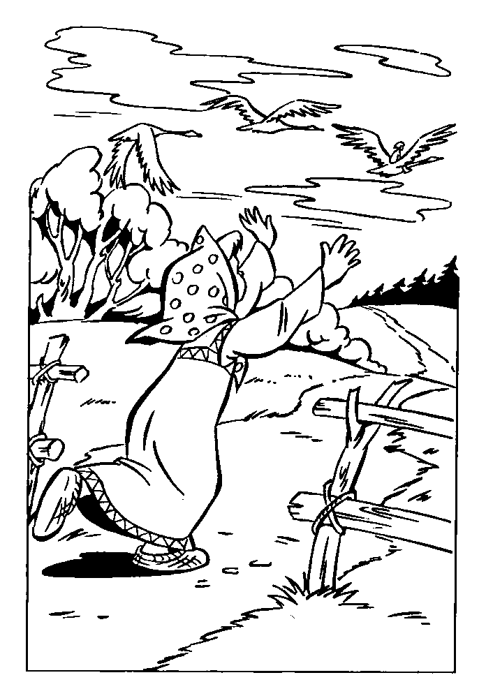 Розмальовки розмальовки до казки гуси лебеді сестриця біжить за лебедями, гуси-лебеді казка