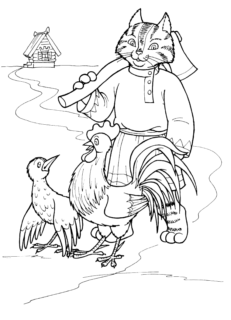 Coloring cockerel cat, rooster, chicken, coloring pages Golden Cockerel fairytale