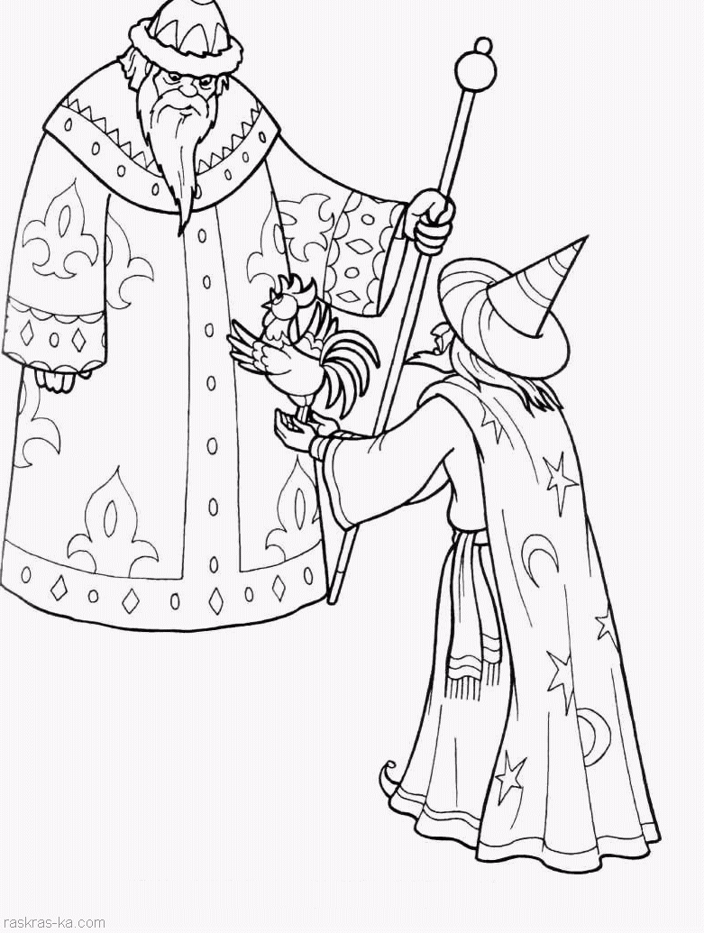 Coloring cockerel sorcerer gives bantamweight king Tale coloring pages