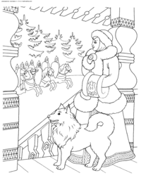 Розмальовки розмальовки до казки морозко дівчинка з собачкою, Морозка казка розфарбування