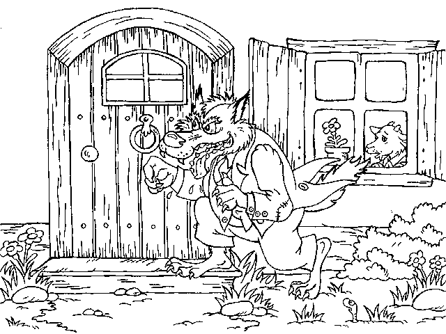 Розмальовки розмальовки для дітей за казками Вовк і семеро козенят вовк стукає у двері козенят 