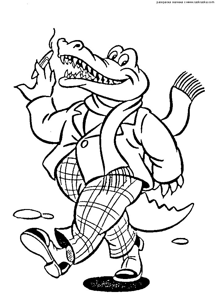 Розмальовки розмальовки для дітей за казками Крокодил в костюмі йде широкої ходою 