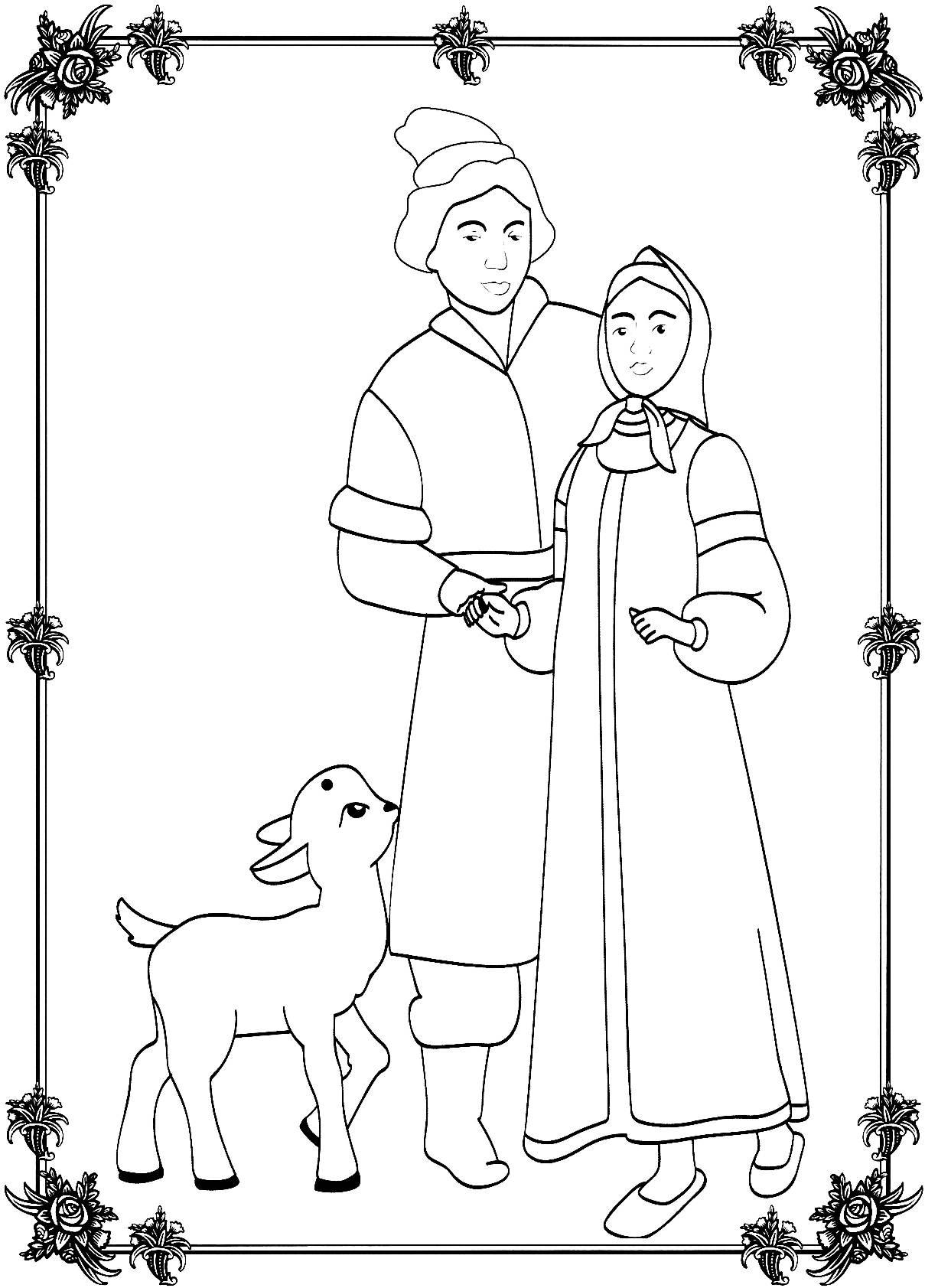 Coloring coloring pages the fairy tale Alyonushka and brother Ivanushka boy, Alyonushka and brother Ivanushka, Sister Alyonushka tale coloring pages and brother Ivanushka