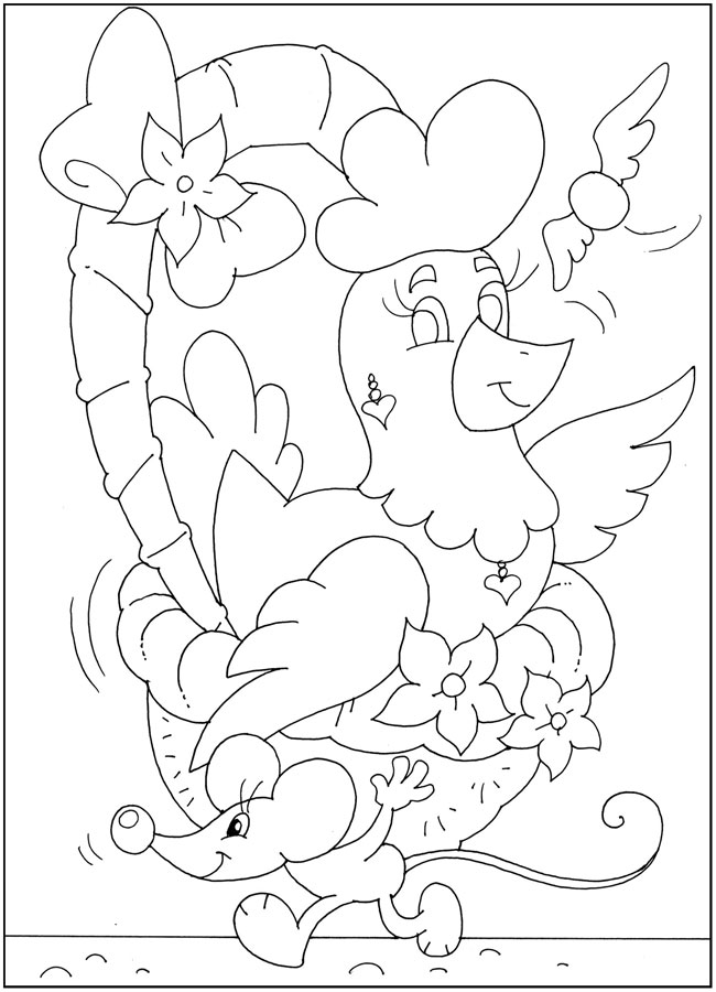 Розмальовки розмальовки для дітей за казками Сильна мишка норушка несе на своїй спині курочку рябу в кошику  