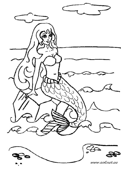 Раскраски раскраски для детей по сказкам Сидит русалка на камне а море волнами колышется