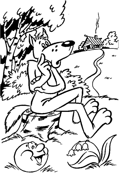 Coloring stump He is sitting on a stump and the wolf listens Bun he fled 
