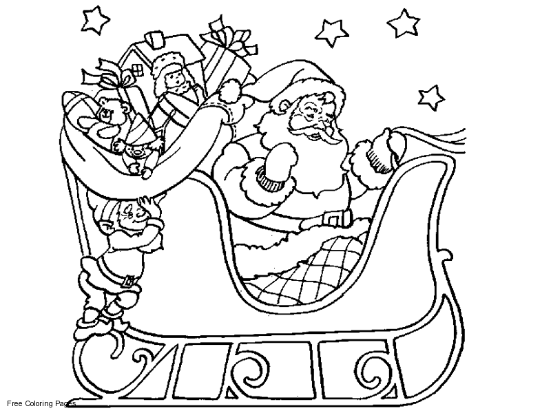 Розмальовки Новий рік розмальовки дітям, чорно-білі картинки, новий рік, свято, зима, сани, дід мороз, подарунки, ельф