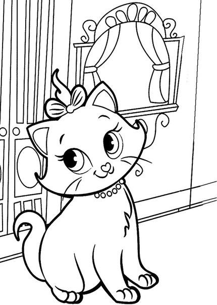 Розмальовки великими Маленький кошеня з бантиком на голові і великими очима