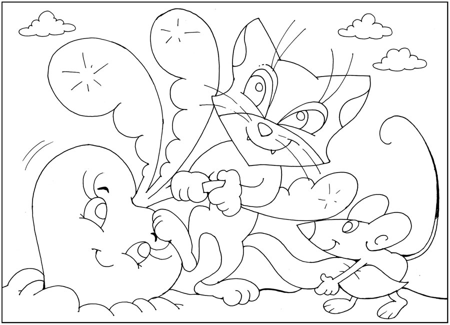 Раскраски раскраски для детей по сказкам Кот с мышкой пытаются вытащить большую репку