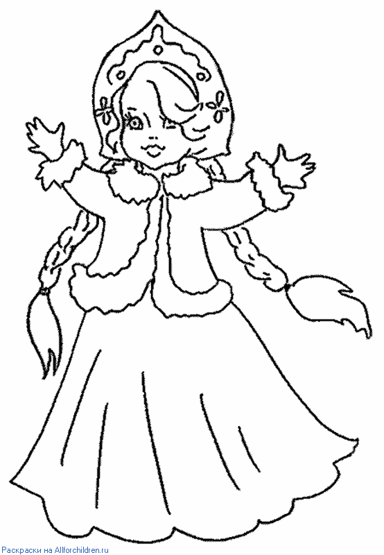 Coloring children coloring pages books for children, black and white pictures, new year, holiday, winter, snow maiden, children, braids