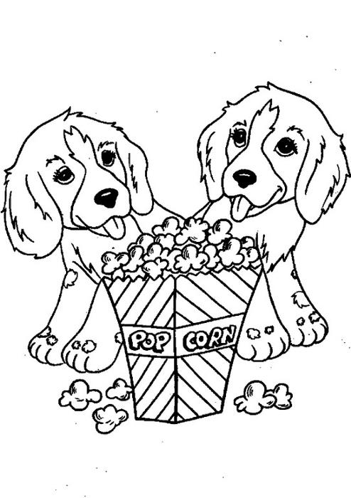 Раскраски раскраски для детей по сказкам Две маленькие собачки блезняшки кушают поп-корн